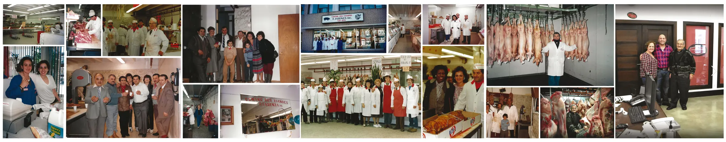 Collage de photos d'archives : l'équipe, les clients et les comptoirs Iasenza au fil des ans