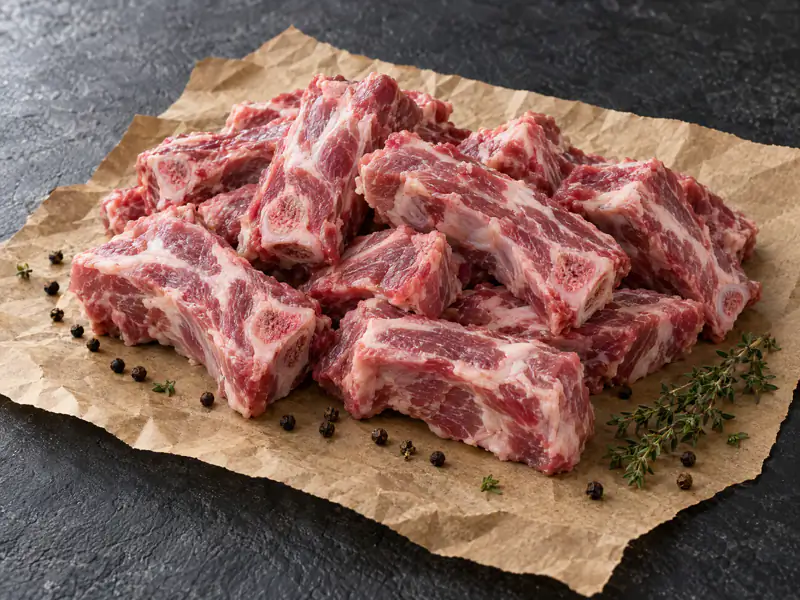 Os de cou de porc crus coupés en riblets